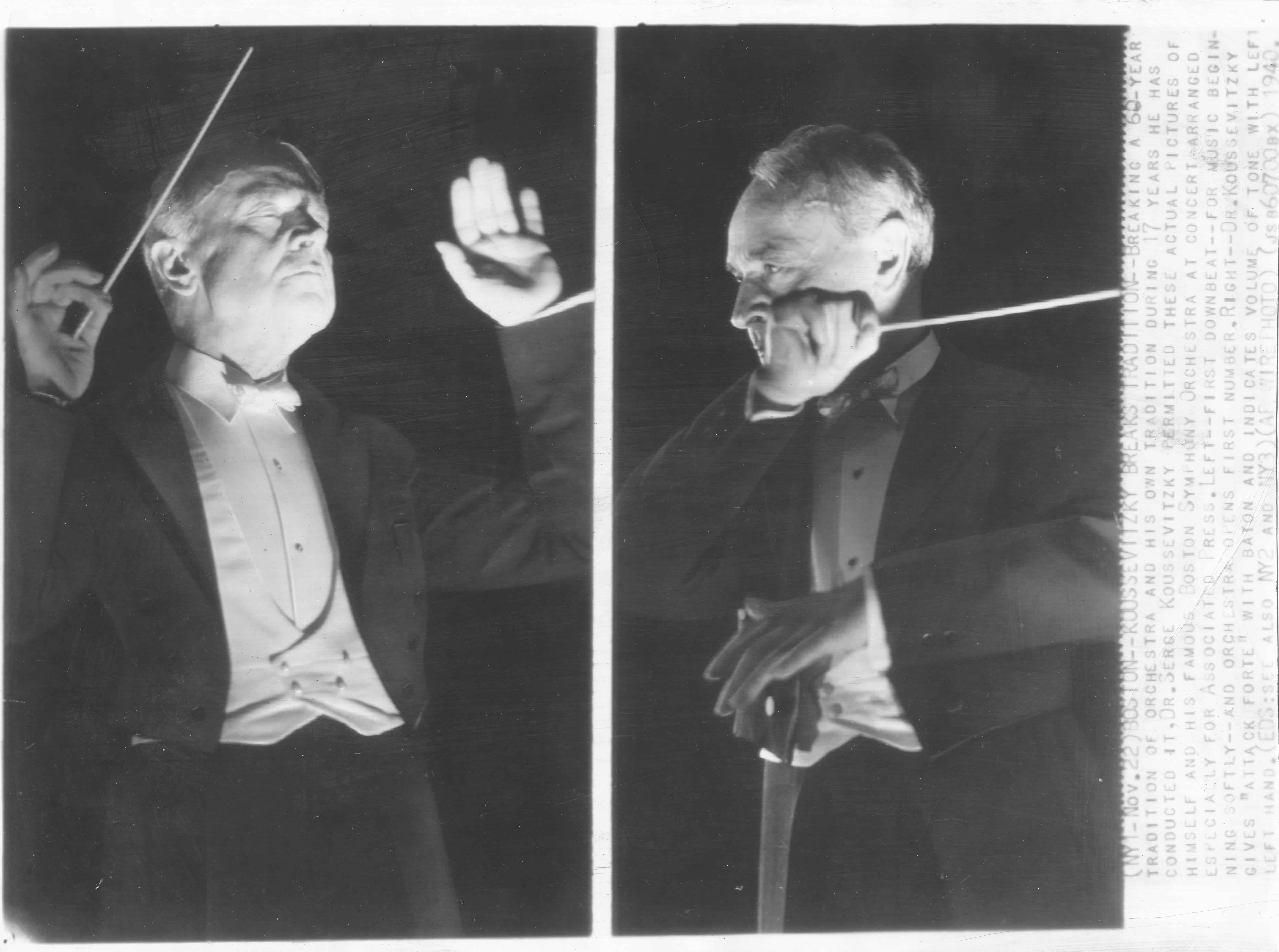 Serge Koussevitzky conducting (2 images side by side)